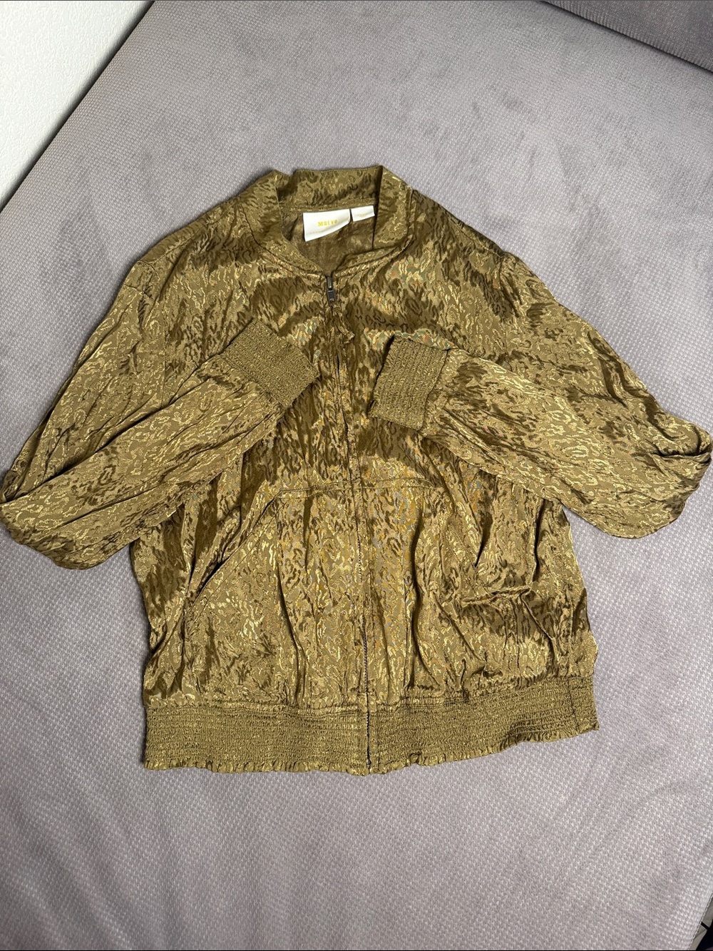 Maeve by Anthropologie Metallic Olive Green Bomber Jacket